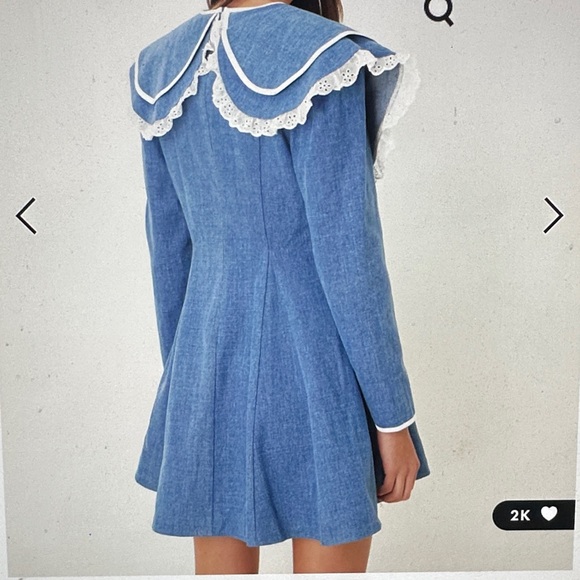 Sister Jane Dappled pure cotton oversized collar mini dress with bow in denim - Picture 7 of 9